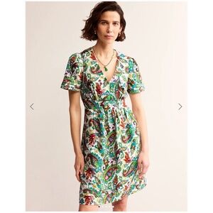 NWT Boden Eve Linen Paisley Azure Print Short Dress Size 4P